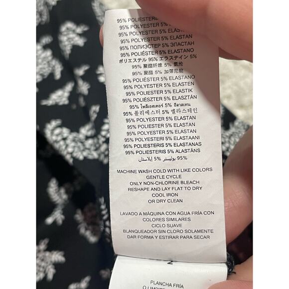 Michael Kors Women's Size XS 3/4 Sleeve Floral Stretch Shift Dress Black White - Picture 12 of 13